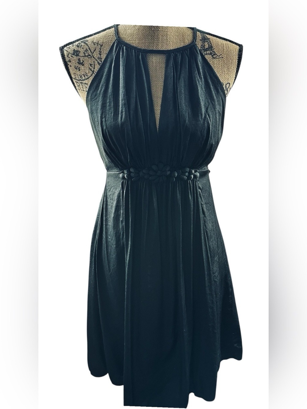 Esley Black Halter Satin Dress with Braided Waist